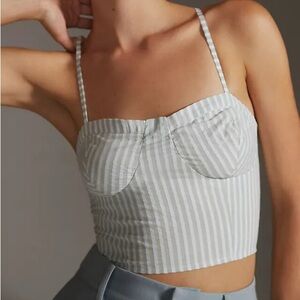 Anthropologie Bustier Top Striped Smocked Printed Cropped Tank